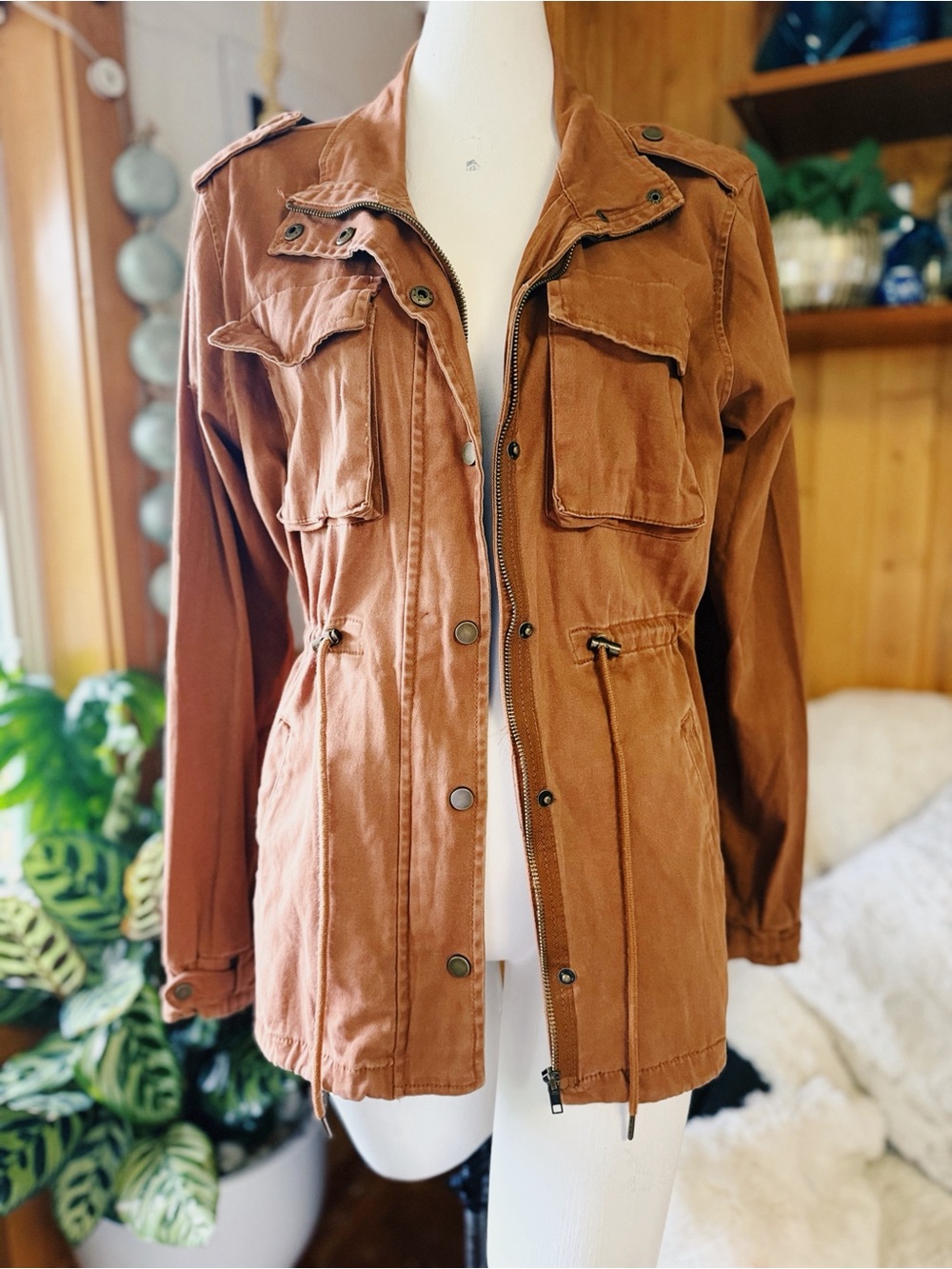 Daytrip Rust Brown Utility Jacket Women’s Small Cotton Stretch Military Field